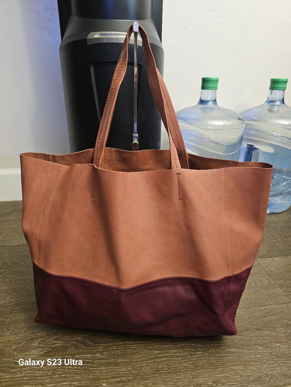 CELINE Horizontal Bicolor Cabas Leather Tote Bag In Burgundy Pink U-UP-0112